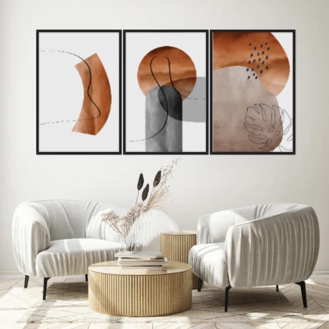 Kit Quadros Decorativos Abstrato Terracota