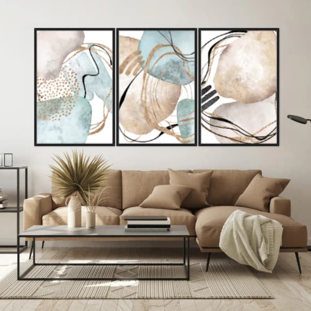 Kit Quadros Decorativos Abstrato Dourado