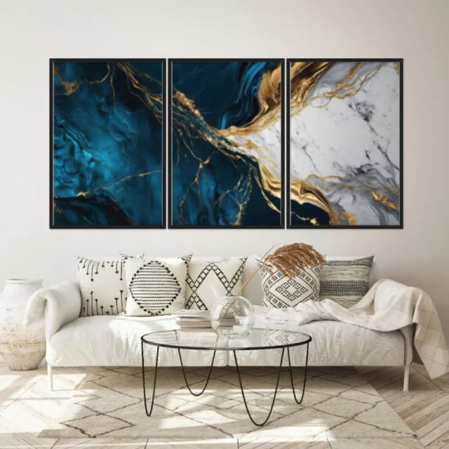 Kit Quadros Decorativos Mármore Azul