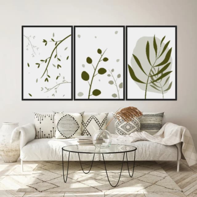 Kit Quadros Decorativos Planta Abstrato Verde