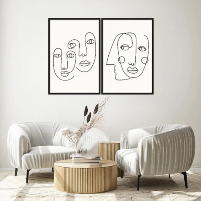 Kit Quadros Decorativos Rosto Minimalista