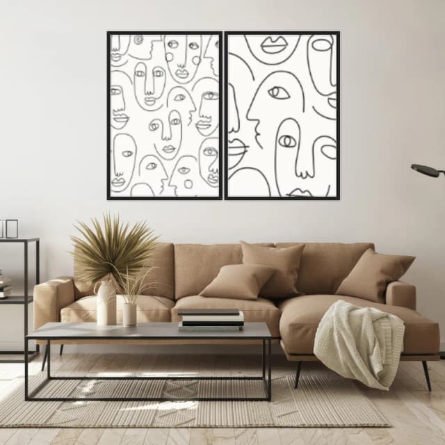 Kit Quadros Decorativos Rosto Minimalista