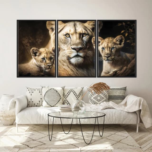 Kit Quadros Decorativos Família Leão