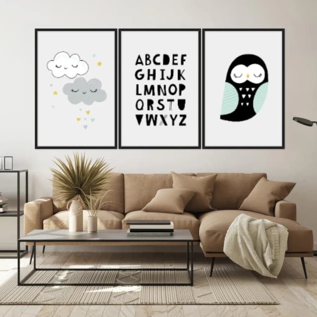 Kit Quadros Decorativos Nuvem E Coruja