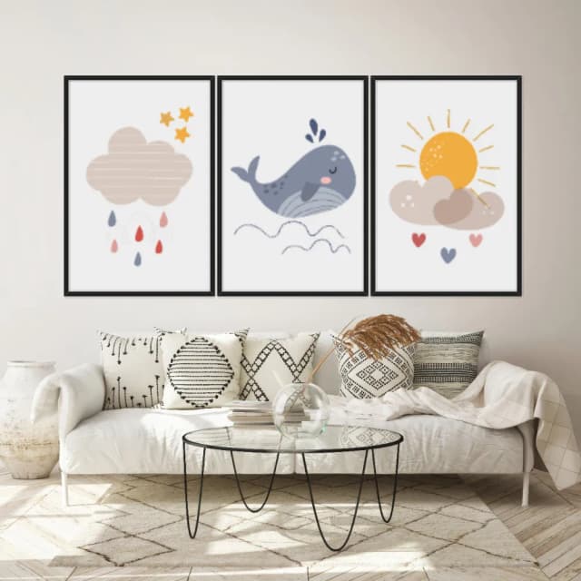 Kit Quadros Decorativos Baleia E Nuvens