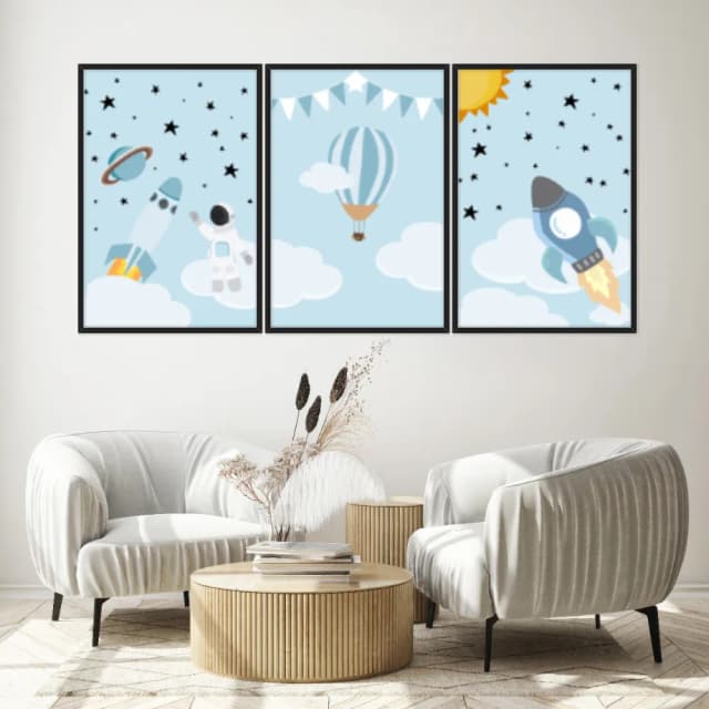 Kit Quadros Decorativos Planetas E Balão