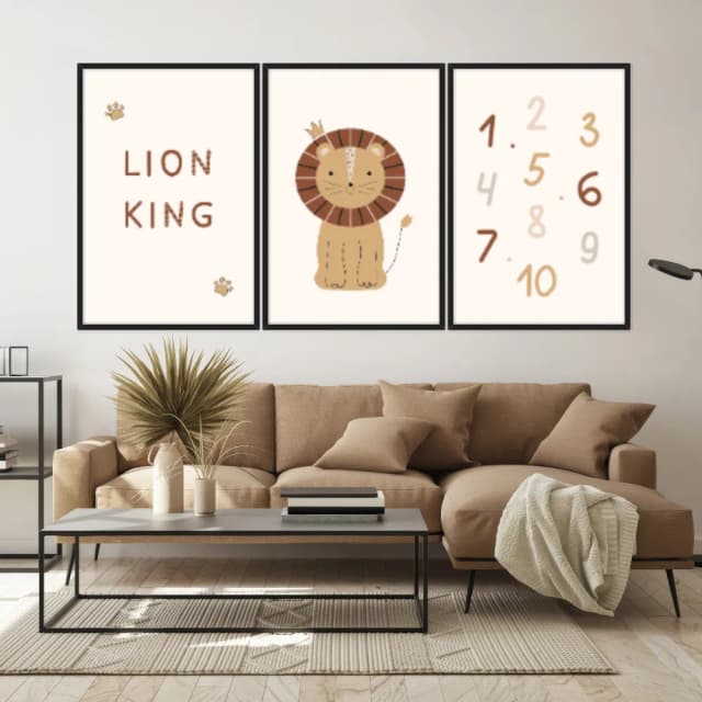 Kit Quadros Decorativos Número E Leão