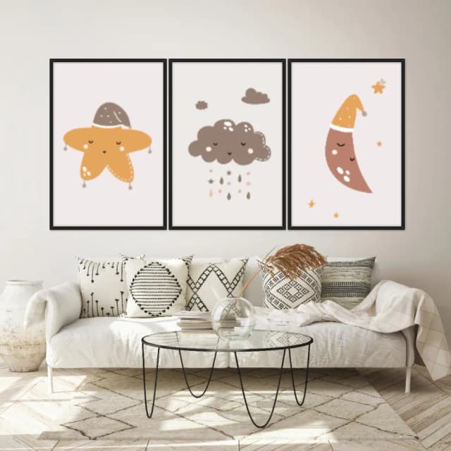 Kit Quadros Decorativos Estrela Nuvem E Lua