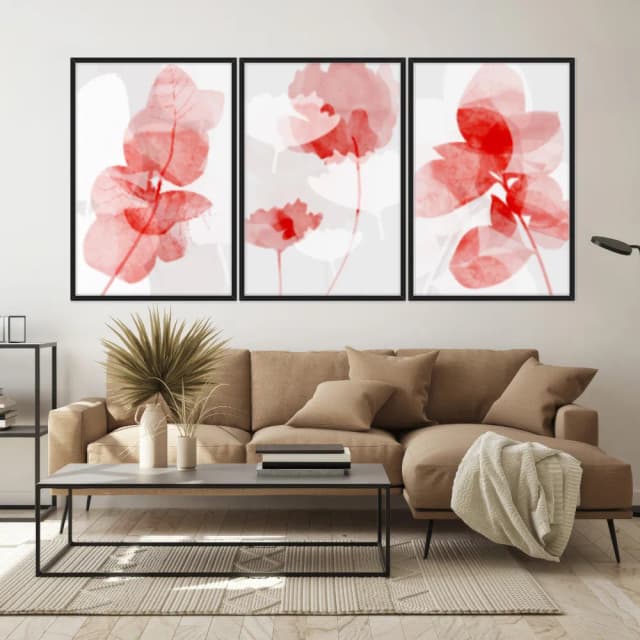 Kit Quadros Decorativos Flor Vermelha