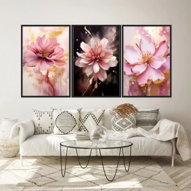 Kit Quadros Decorativos Flor Rosa