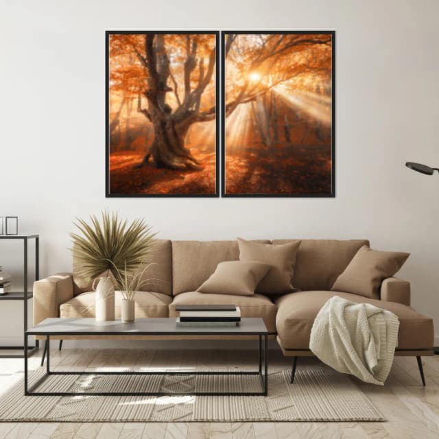 Kit Quadros Decorativos Folhas Laranja