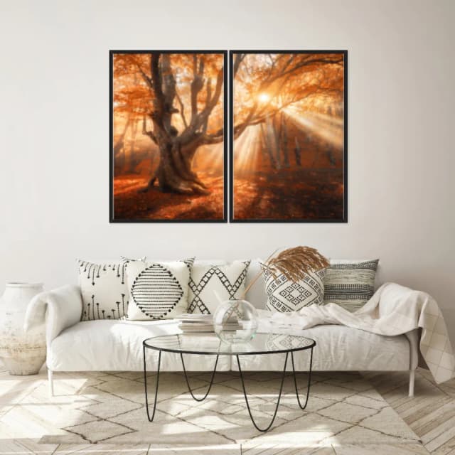 Kit Quadros Decorativos Folhas Laranja