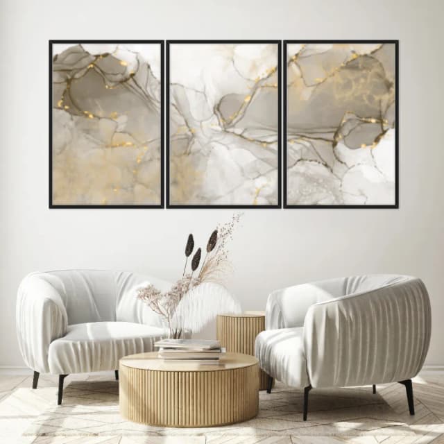 Kit Quadros Decorativos Dourado Mármore