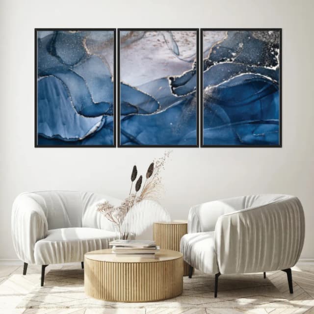 Kit Quadros Decorativos Mármore Azul