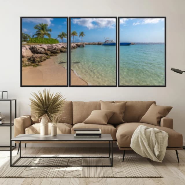 Kit Quadros Decorativos Navio Com Coqueiro