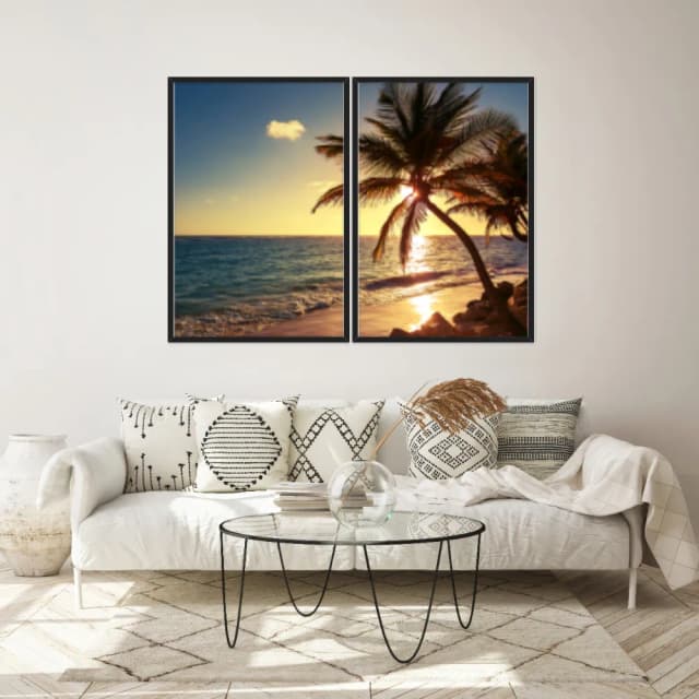 Kit Quadros Decorativos Coqueiro Pôr Do Sol