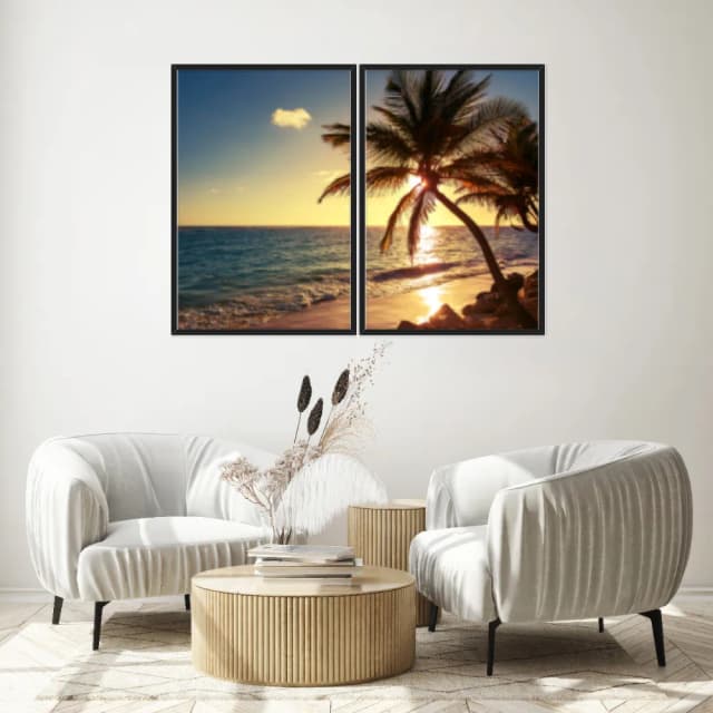 Kit Quadros Decorativos Coqueiro Pôr Do Sol