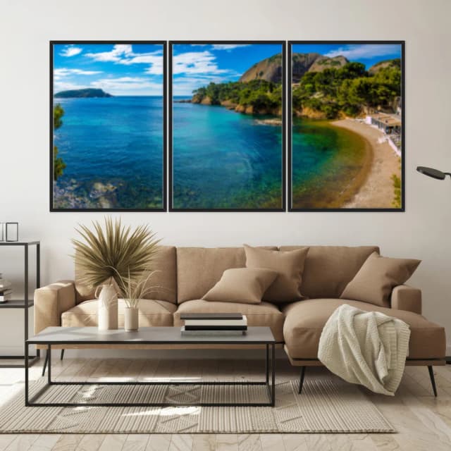 Kit Quadros Decorativos Mar Azul Com Montanha