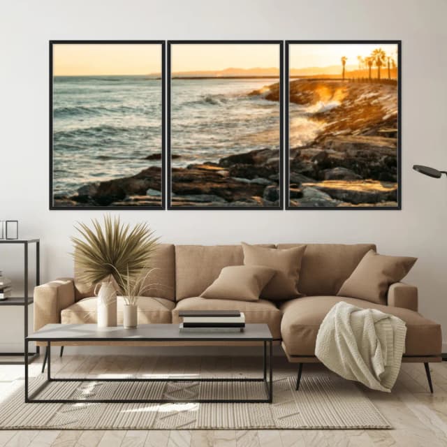 Kit Quadros Decorativos Onda Batendo Nas Pedras
