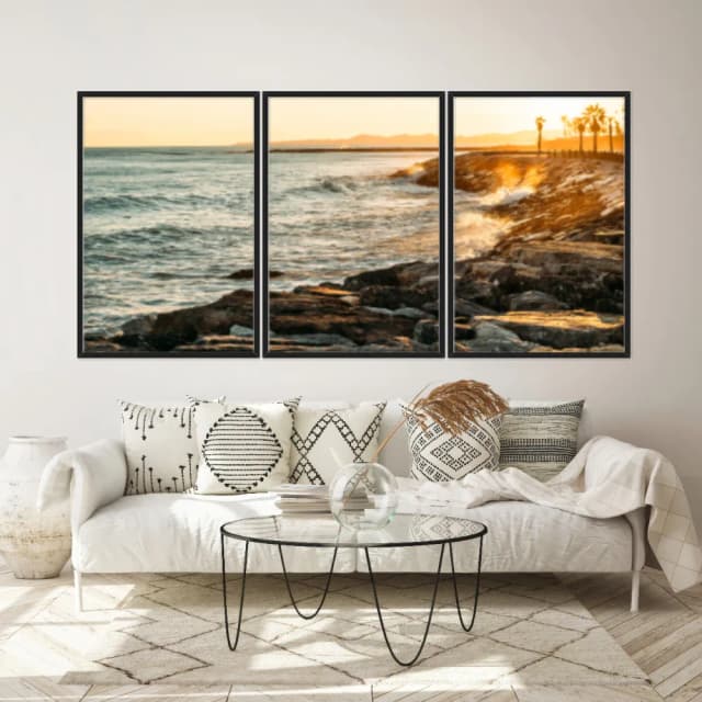 Kit Quadros Decorativos Onda Batendo Nas Pedras