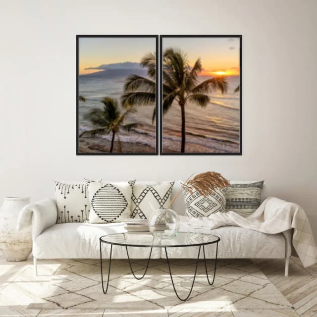 Kit Quadros Decorativos Coqueiro Pôr Do Sol