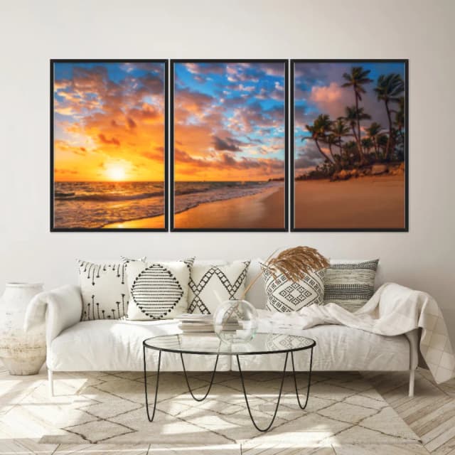 Kit Quadros Decorativos Coqueiro Pôr Do Sol