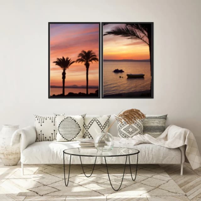 Kit Quadros Decorativos Coqueiro Pôr Do Sol