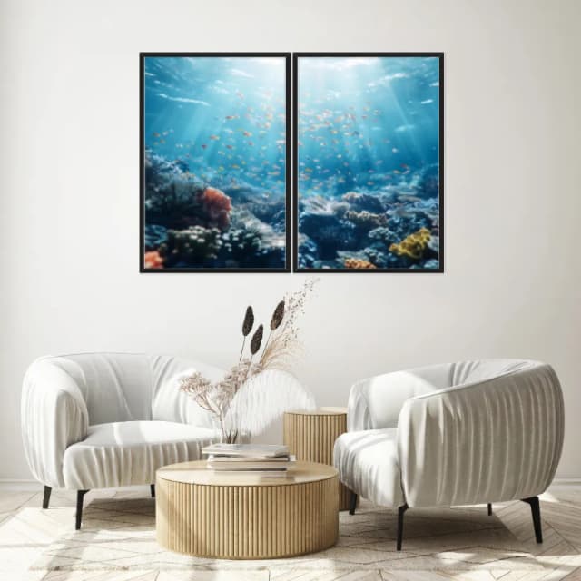 Kit Quadros Decorativos Fundo Do Mar Com Peixinhos