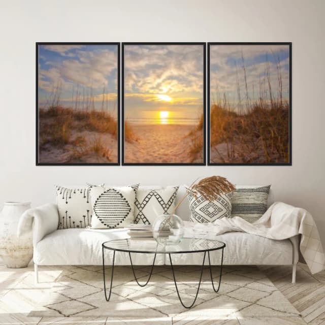 Kit Quadros Decorativos Mar Com Pôr Do Sol