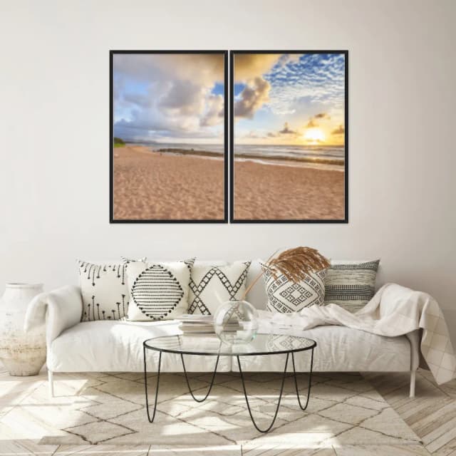 Kit Quadros Decorativos Praia Com Pôr Do Sol