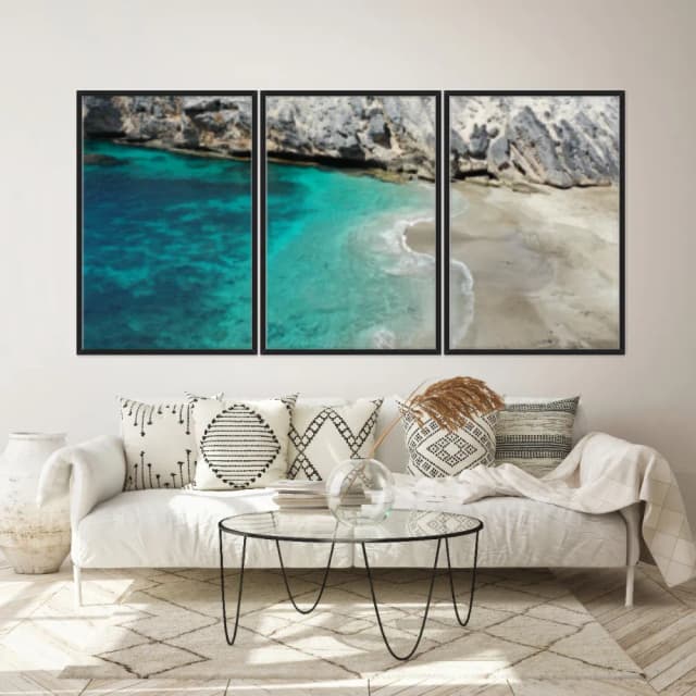 Kit Quadros Decorativos Mar Azul Com Montanha