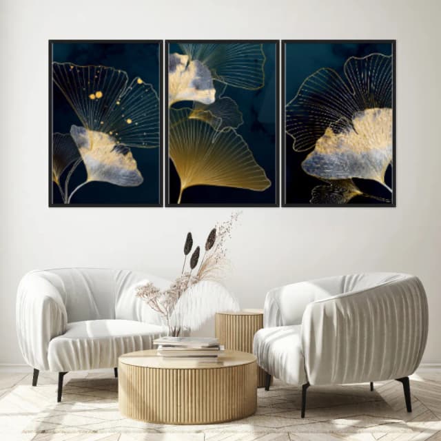 Kit Quadros Decorativos Flor Dourada
