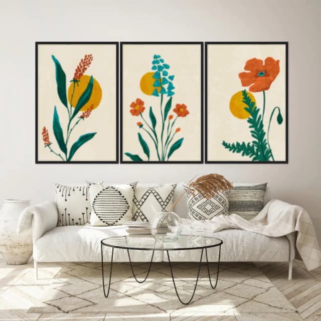 Kit Quadros Decorativos Flor Laranja