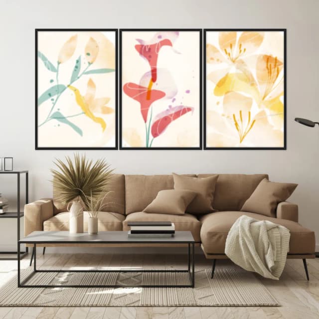 Kit Quadros Decorativos Flor Laranja E Vermelho