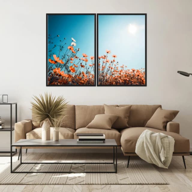 Kit Quadros Decorativos Flor Laranja