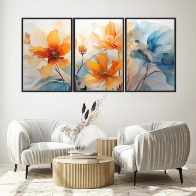 Kit Quadros Decorativos Flor Laranja