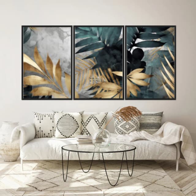 Kit Quadros Decorativos Planta Dourada