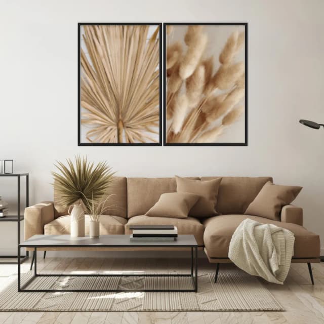 Kit Quadros Decorativos Pampas Marrom