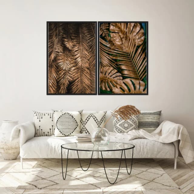 Kit Quadros Decorativos Costela De Adão Dourada