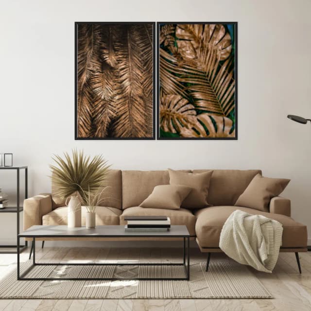 Kit Quadros Decorativos Costela De Adão Dourada