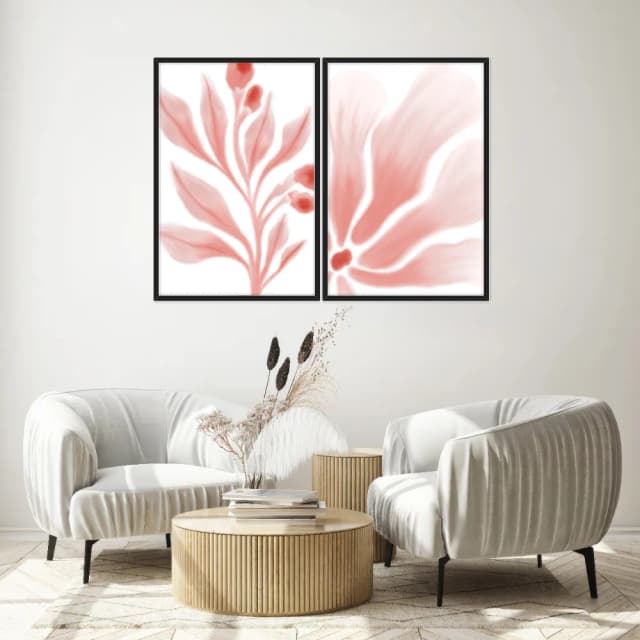 Kit Quadros Decorativos Folhas Rosa