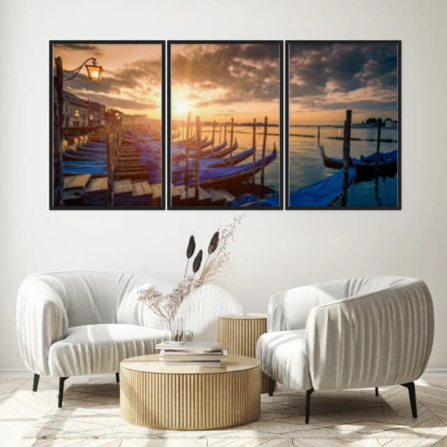 Kit Quadros Decorativos Barcos Azuis