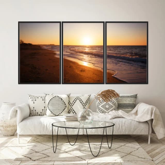Kit Quadros Decorativos Praia Com Pôr Do Sol