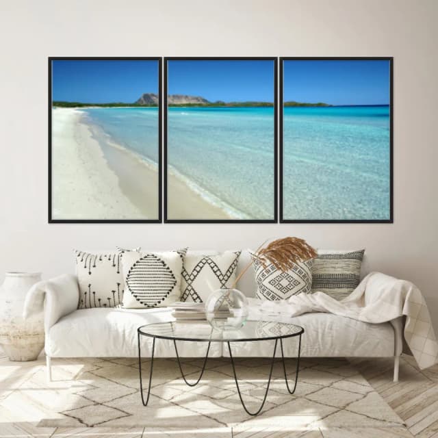 Kit Quadros Decorativos Mar Azul Com Montanha