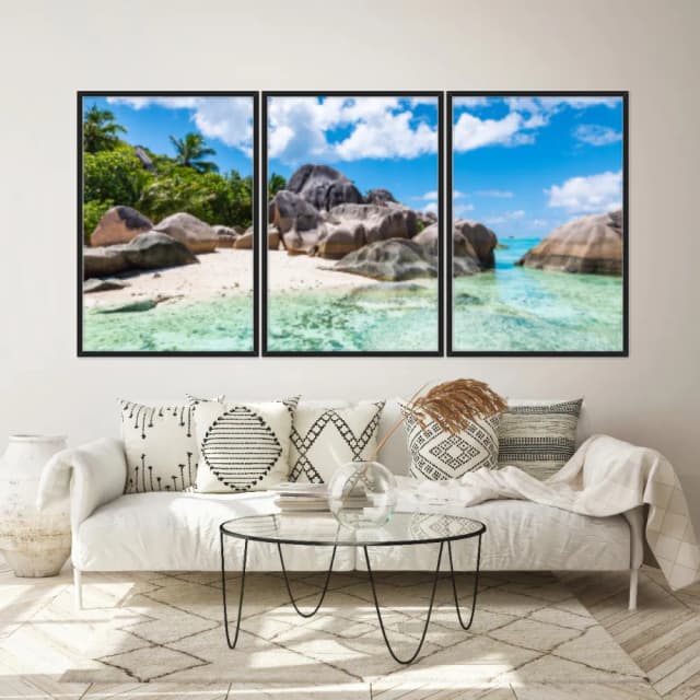 Kit Quadros Decorativos Mar Com Pedras E Coqueiros