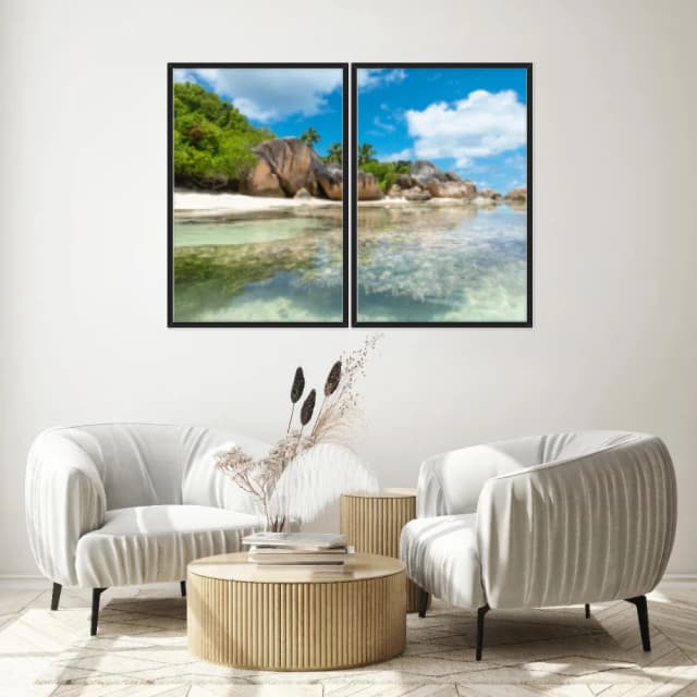 Kit Quadros Decorativos Mar Verde Claro Com Pedras