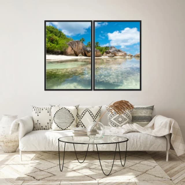 Kit Quadros Decorativos Mar Verde Claro Com Pedras