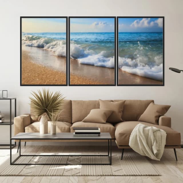 Kit Quadros Decorativos Ondas Na Beira Do Mar