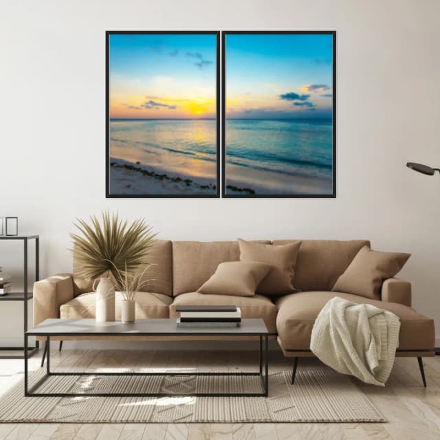 Kit Quadros Decorativos Praia Com Pôr Do Sol