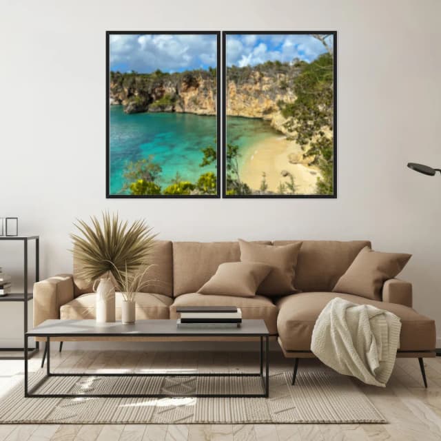 Kit Quadros Decorativos Mar Verde Com Montanhas